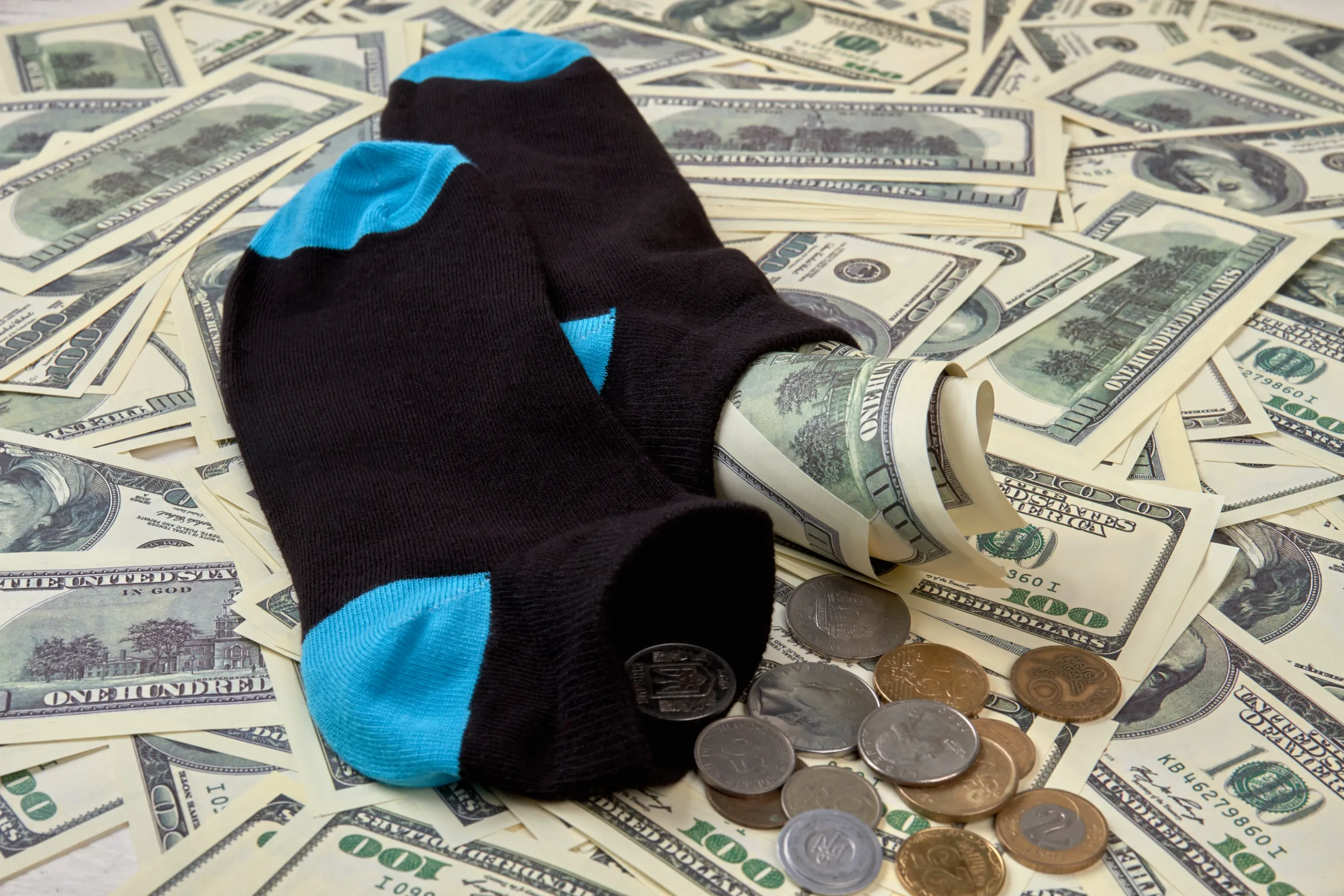 socks surrounded by money